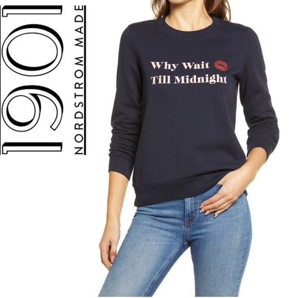 NEW Women's 1901 Why Wait Graphic Sweatshirt, Size Medium - Blue - Picture 1 of 8